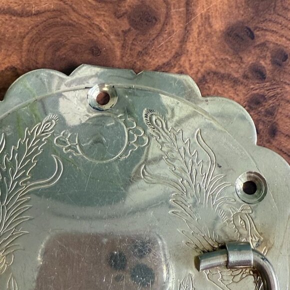 Vintage Brass Drawer Pull Handle With Floral Engraving Scalloped 4.5 Inches - Picture 3 of 7